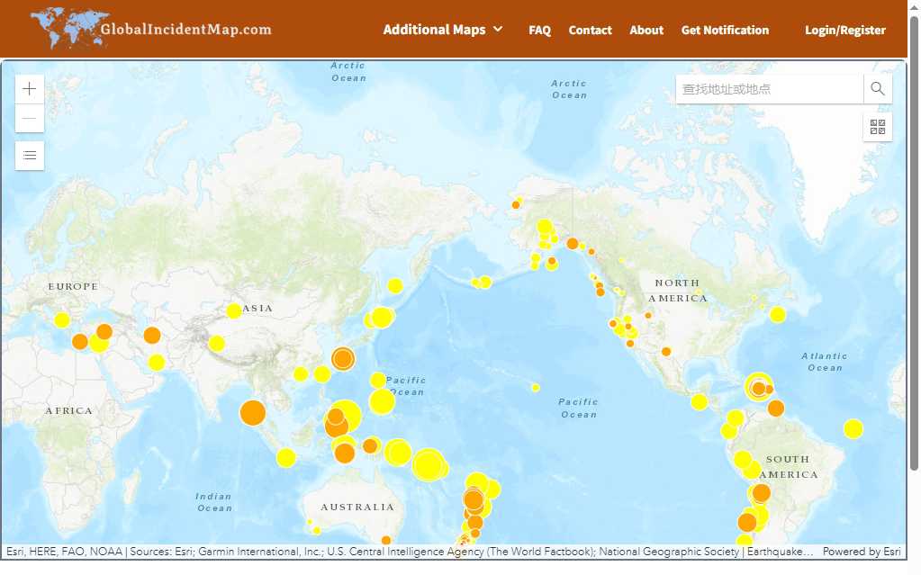 全球实时地震地图 网站截图