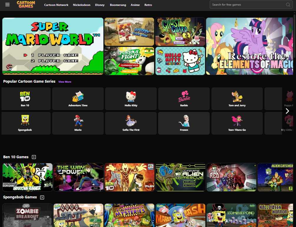 CartoonGames.io 网站截图